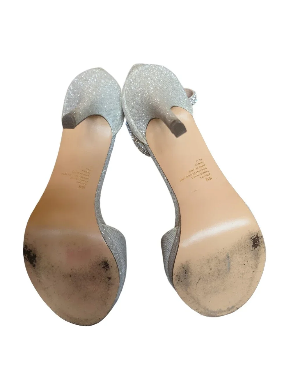Women Heel Ankle Strap Size 9.5 Silver Sparkle Back Zip Evening Shoes